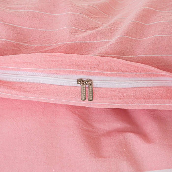 91家纺网 家纺一手货源 找家纺 喜四方 2024新款色织全棉水洗棉四件套 多拉粉