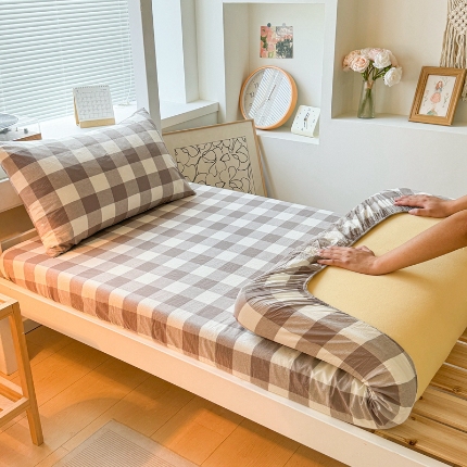 91家纺网 家纺一手货源 找家纺 （总）雅萱家纺 2024新款色织全棉水洗棉单床笠