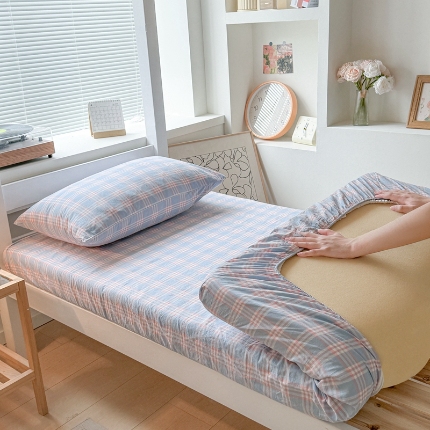 91家纺网 家纺一手货源 找家纺 （总）雅萱家纺 2024新款色织全棉水洗棉单床笠