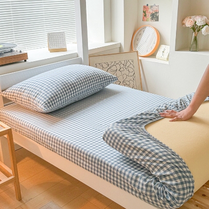 91家纺网 家纺一手货源 找家纺 （总）雅萱家纺 2024新款色织全棉水洗棉单床笠