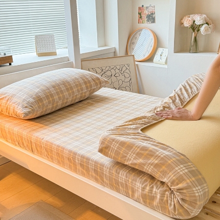 91家纺网 家纺一手货源 找家纺 （总）雅萱家纺 2024新款色织全棉水洗棉单床笠