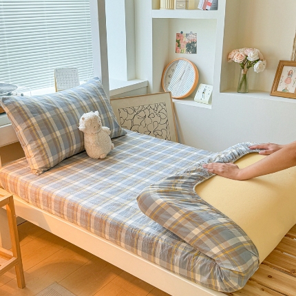 91家纺网 家纺一手货源 找家纺 （总）雅萱家纺 2024新款色织全棉水洗棉单床笠