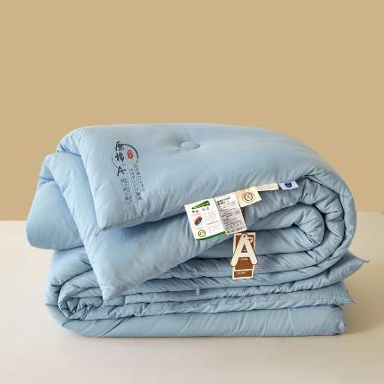91家纺网 家纺一手货源 找家纺 易博 热卖直播供货夏被春秋被针织提花华夫格冬被被子被芯 原棉-蓝色