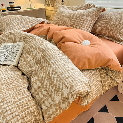 91家纺网 家纺一手货源 找家纺 格里芬家纺 2025新款加厚全棉磨毛纯棉磨毛四件套 布兰卡-咖