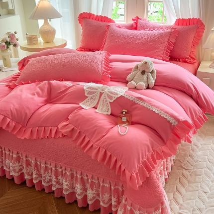 91家纺网 家纺一手货源 找家纺 （总）唐人居 2025新款韩式花边蝴蝶结床盖四件套-浪漫满屋