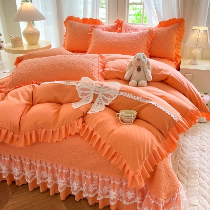 91家纺网 家纺一手货源 找家纺 （总）唐人居 2025新款韩式花边蝴蝶结床盖四件套-浪漫满屋