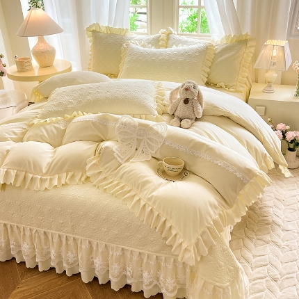 91家纺网 家纺一手货源 找家纺 （总）唐人居 2025新款韩式花边蝴蝶结床盖四件套-浪漫满屋