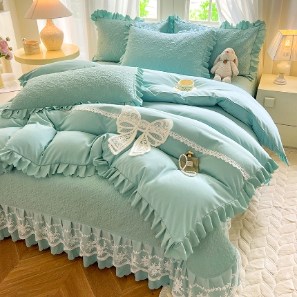 91家纺网 家纺一手货源 找家纺 （总）唐人居 2025新款韩式花边蝴蝶结床盖四件套-浪漫满屋
