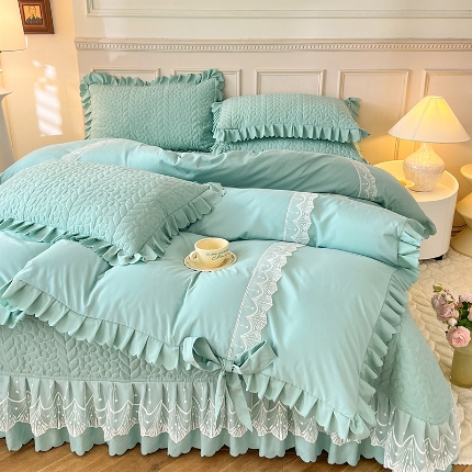 唐人居 2025新款韩式花边蝴蝶结床盖四件套-优雅恋人 优雅恋人-水兰