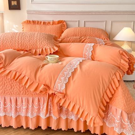 91家纺网 家纺一手货源 找家纺 （总）唐人居 2025新款韩式花边蝴蝶结床盖四件套-优雅恋人