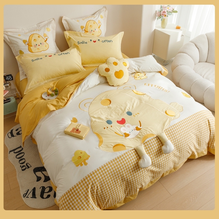 91家纺网 家纺一手货源 找家纺 （总）2025款A类全棉水洗棉贴布绣四件套全棉卡通儿童三件套公主上下铺床套件