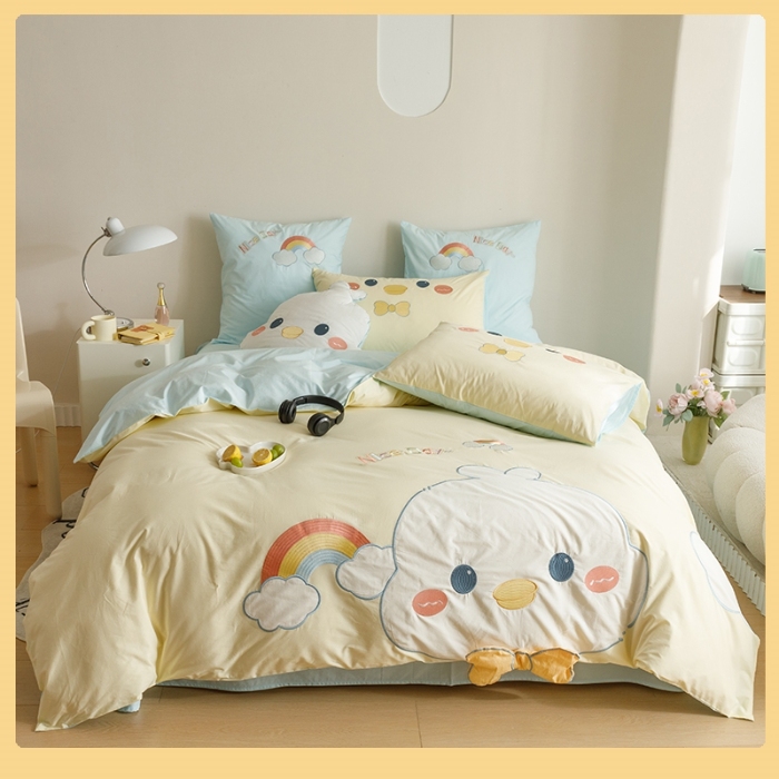 91家纺网 家纺一手货源 找家纺 （总）新款ins风全棉A类水洗棉贴布绣花四件套儿童三件套上下铺床套件