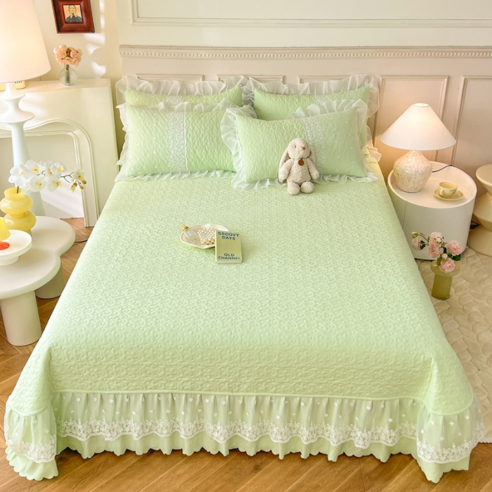 91家纺网 家纺一手货源 找家纺 2025韩版少女心法式公主风水洗棉蕾丝花边绣花夏被床盖款四件套泡泡棉小竺棉凉感丝夏被床盖款四件套