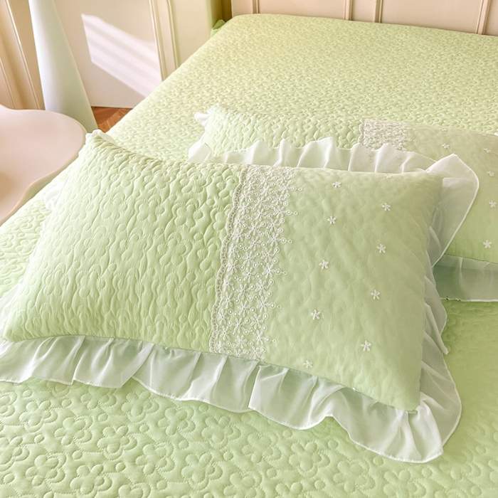 91家纺网 家纺一手货源 找家纺 2025韩版少女心法式公主风水洗棉蕾丝花边绣花夏被床盖款四件套泡泡棉小竺棉凉感丝夏被床盖款四件套