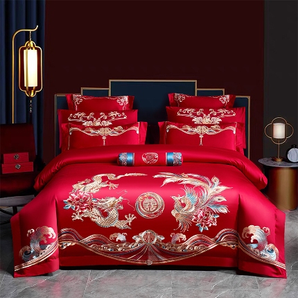 91家纺网 家纺一手货源 找家纺 博之洋婚庆 2025新款婚庆刺绣四件套 比翼双飞