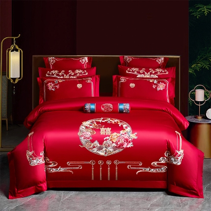 91家纺网 家纺一手货源 找家纺 博之洋婚庆 2025新款婚庆刺绣四件套 喜乐年华