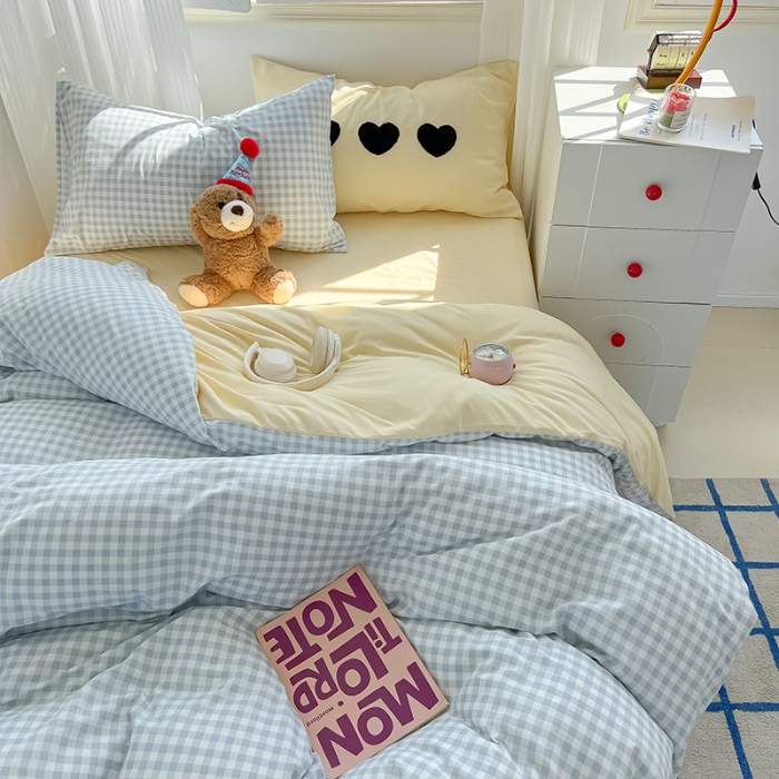 91家纺网 家纺一手货源 找家纺 （总）眠帛家居 2024新款A类奶油风小清新毛巾绣暖心系列水洗棉床上用品三件套四件套