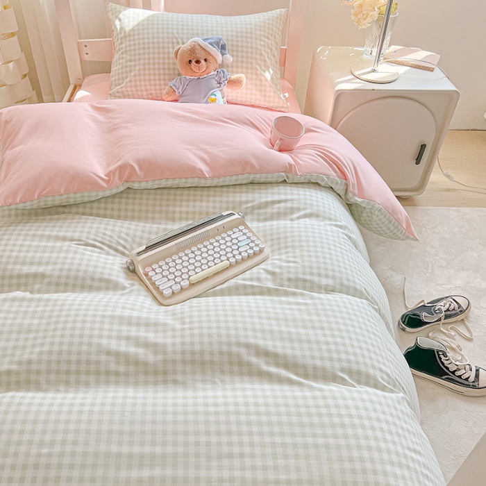 91家纺网 家纺一手货源 找家纺 （总）眠帛家居 2024新款A类学生三件套奶油风小清新毛巾绣暖心系列水洗棉床上用品四件套