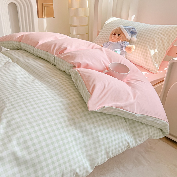 91家纺网 家纺一手货源 找家纺 （总）眠帛家居 2024新款A类学生三件套奶油风小清新毛巾绣暖心系列水洗棉床上用品四件套