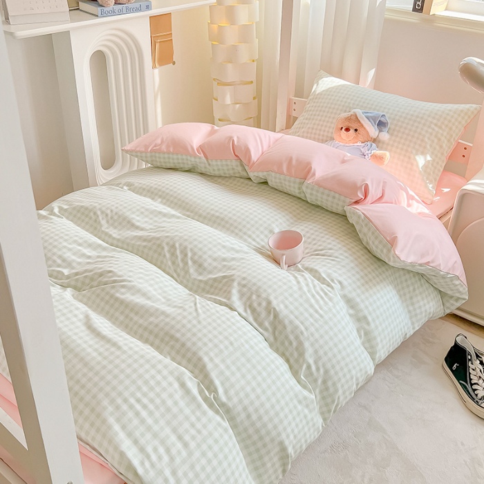 91家纺网 家纺一手货源 找家纺 （总）眠帛家居 2024新款A类学生三件套奶油风小清新毛巾绣暖心系列水洗棉床上用品四件套