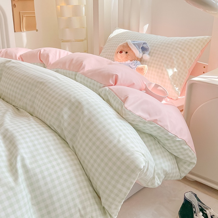 91家纺网 家纺一手货源 找家纺 （总）眠帛家居 2024新款A类学生三件套奶油风小清新毛巾绣暖心系列水洗棉床上用品四件套