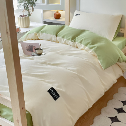 91家纺网 家纺一手货源 找家纺 （总）如约 2025新款学生季13372全棉纯色黑标三件套