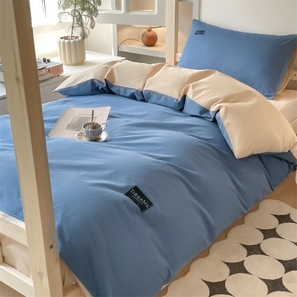 91家纺网 家纺一手货源 找家纺 （总）如约 2025新款学生季13372全棉纯色黑标三件套