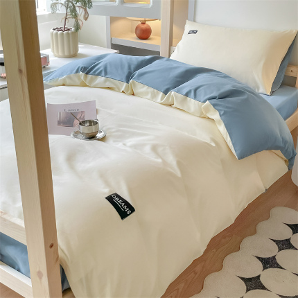 91家纺网 家纺一手货源 找家纺 （总）如约 2025新款学生季13372全棉纯色黑标三件套