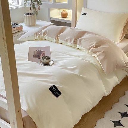 91家纺网 家纺一手货源 找家纺 （总）如约 2025新款学生季13372全棉纯色黑标三件套