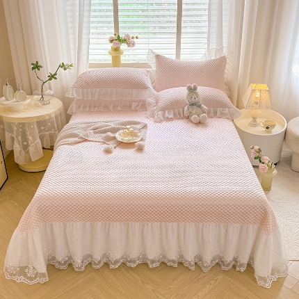 91家纺网 家纺一手货源 找家纺 （总）漫布云 2025新款A类PE速冷凉感床裙款凉席三件套冰豆豆床盖款夏被四件套