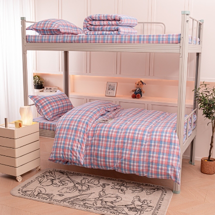 91家纺网 家纺一手货源 找家纺 （总）喜四方 2025新款全棉色织水洗棉学生三件套