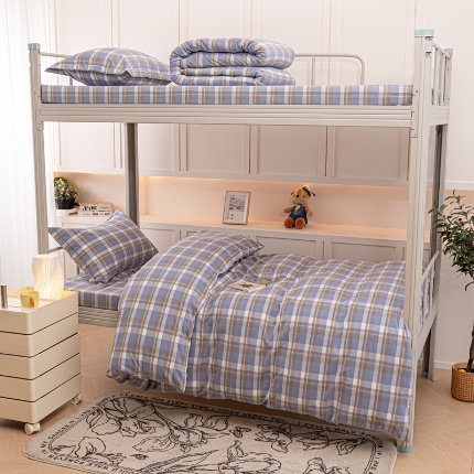 91家纺网 家纺一手货源 找家纺 （总）喜四方 2025新款全棉色织水洗棉学生三件套