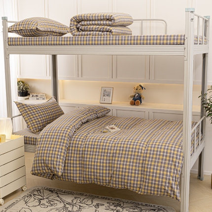 91家纺网 家纺一手货源 找家纺 （总）喜四方 2025新款全棉色织水洗棉学生三件套