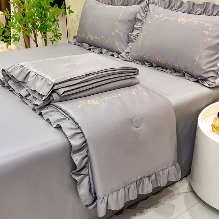 91家纺网 家纺一手货源 找家纺 （总）经年2025年 新款  水洗真丝冰丝天丝刺绣 韩版夏被四件套 直播爆款