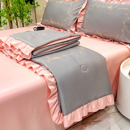 91家纺网 家纺一手货源 找家纺 （总）经年2025年 新款  水洗真丝冰丝天丝刺绣 韩版夏被四件套 直播爆款