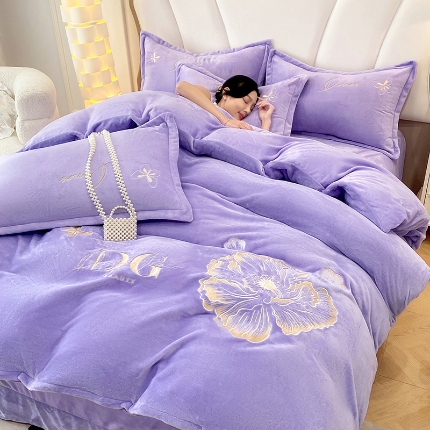 91家纺网 家纺一手货源 找家纺 （总）漫布云2025大版花卉牛奶绒刺绣花四件套婴儿宝宝兔兔绒法莱金貂绒四件套