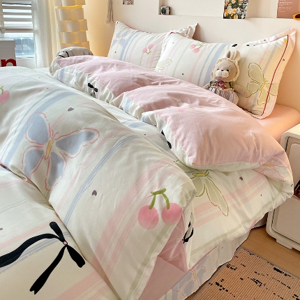 91家纺网 家纺一手货源 找家纺 （总）乐童家纺 2024新款直播爆款13070纯棉印花吊边款一字绣四件套第九波