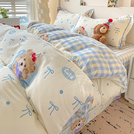 91家纺网 家纺一手货源 找家纺 （总）乐童家纺 2024新款直播爆款13070纯棉印花吊边款一字绣四件套第九波