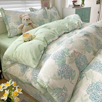 91家纺网 家纺一手货源 找家纺 （总）乐童家纺 2024新款直播爆款13070纯棉印花吊边款一字绣四件套第九波