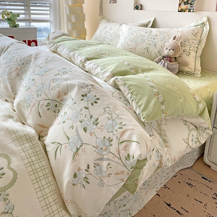 91家纺网 家纺一手货源 找家纺 （总）乐童家纺 2024新款直播爆款13070纯棉印花吊边款一字绣四件套第九波