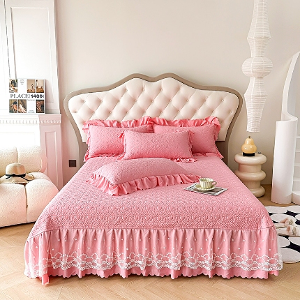 91家纺网 家纺一手货源 找家纺 （总）A类母婴级双层纱水洗棉麻花边床盖绗缝夹棉三件套榻榻米席梦思床垫子