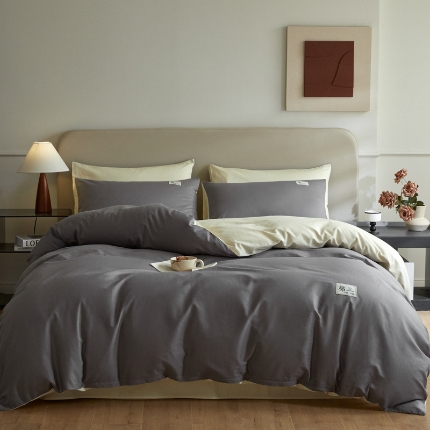 91家纺网 家纺一手货源 找家纺 （总）莱通家纺 2024新款13372纯色双拼四件套（商家提供买家秀）