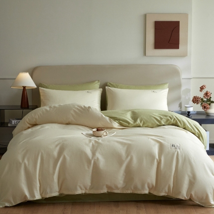 91家纺网 家纺一手货源 找家纺 （总）莱通家纺 2024新款13372纯色双拼四件套（商家提供买家秀）