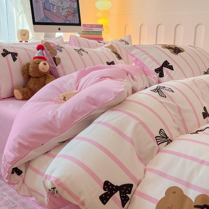 91家纺网 家纺一手货源 找家纺 晨希家居 2024新款全棉卡通活性印花四件套蝴蝶小熊