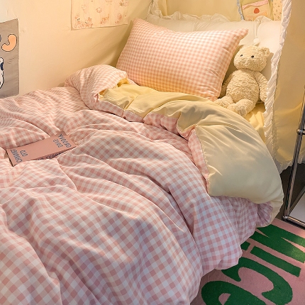 91家纺网 家纺一手货源 找家纺 （总）眠帛家居 2024新款A类学生三件套奶油风小清新毛巾绣暖心系列水洗棉床上用品四件套图2