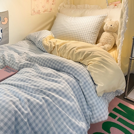 91家纺网 家纺一手货源 找家纺 （总）眠帛家居 2024新款A类学生三件套奶油风小清新毛巾绣暖心系列水洗棉床上用品四件套图2