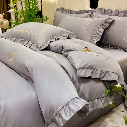 91家纺网 家纺一手货源 找家纺 （总）经年2025年 新款 韩版花边刺绣水洗真丝冰丝天丝四件套 直播首先