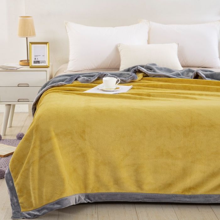 91家纺网 家纺一手货源 找家纺 卉晨毛毯 2024新款牛奶绒纯色复合毯空调毯午睡毯毛毯 金玉灰黄