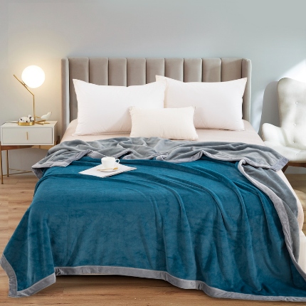 卉晨毛毯 2024新款牛奶绒纯色复合毯空调毯午睡毯毛毯 午夜灰蓝