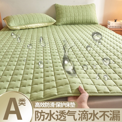 91家纺网 家纺一手货源 找家纺 伊人坊 2024新款原棉大豆防水床护垫 苹果绿